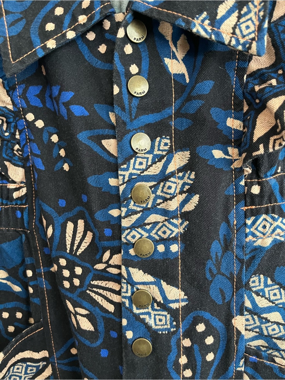 FARM Rio Macaw Forest Tropical Cotton Jumpsuit Black Blue Medium Anthropologie - Picture 7 of 16